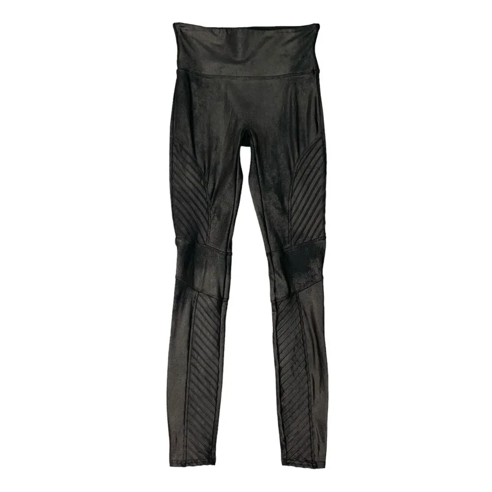 Spanx Leggings Womens Small Black Faux Leather Stretch Moto Contour Shaping